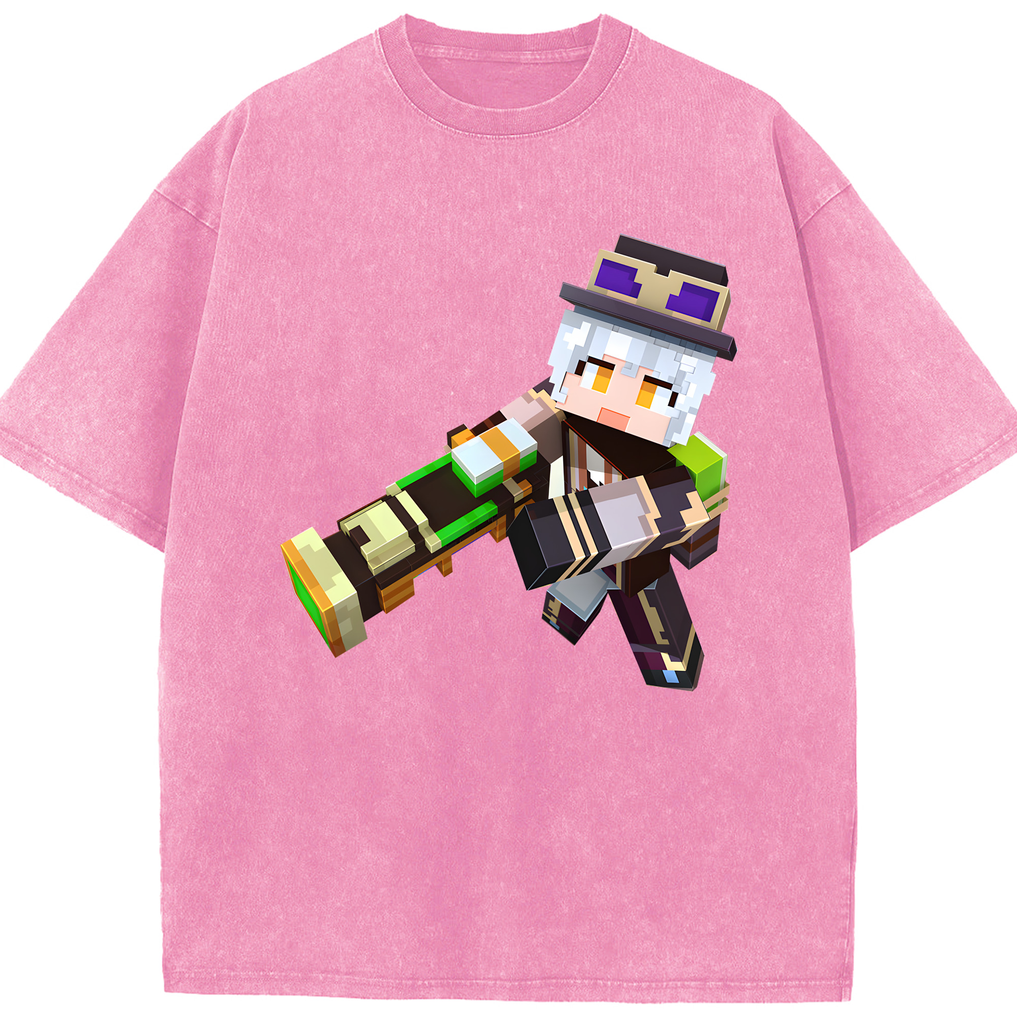 （画像用） マインクラフト ブロックの世界 Minecraft MC Block world 綿100% ヴィンテージ風 半袖Tシャツ（フロントプリント）